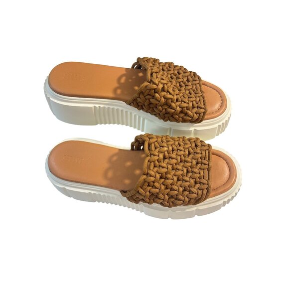 Anthropologie Maeve Brown Woven Crochet Platform Sandals 39 US 9 - Picture 2 of 6